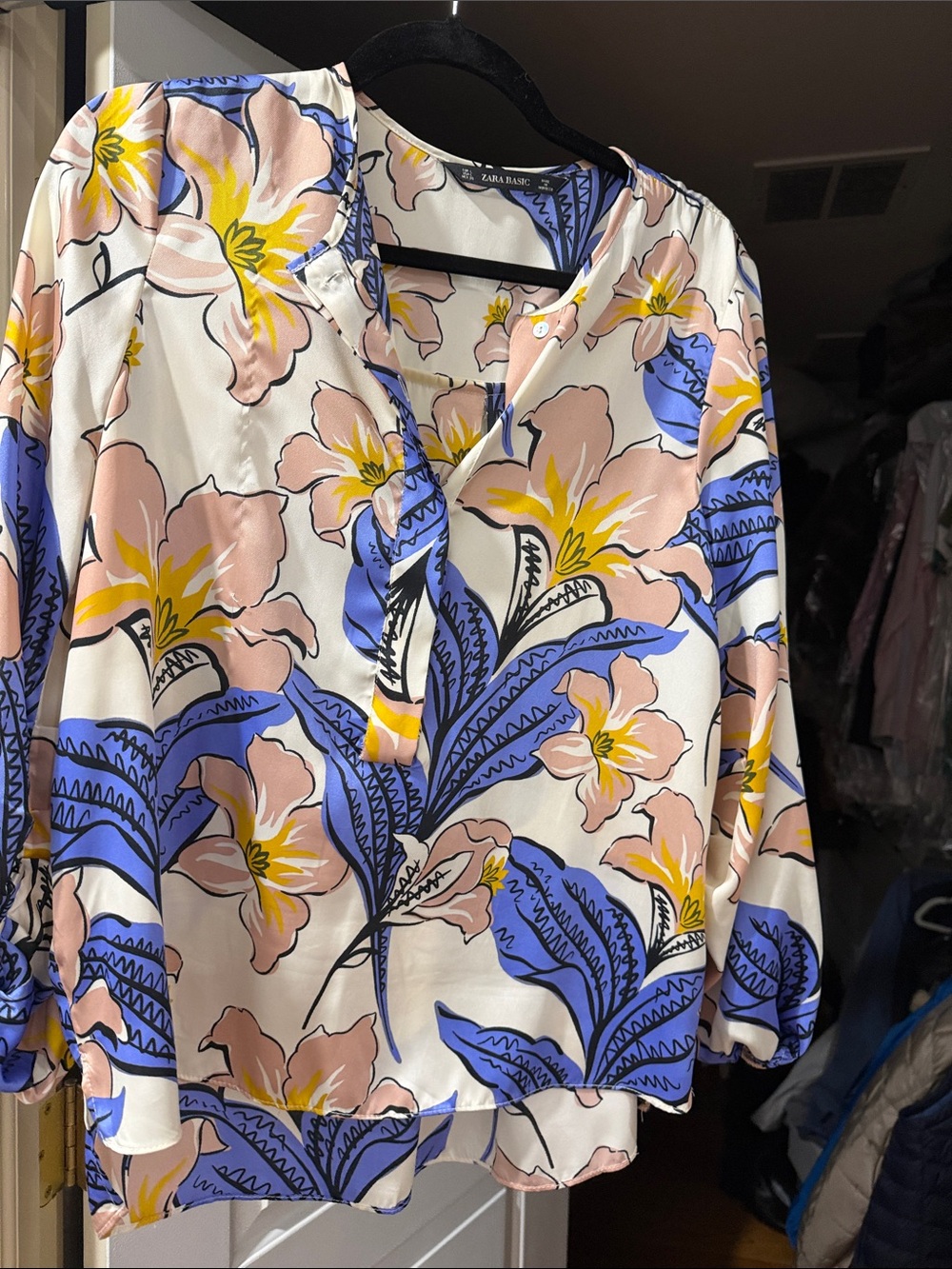 Zara Cream Blouse with Blue, Pink & Yellow Floral Print